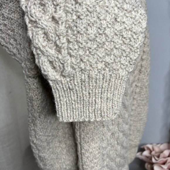 Vintage House of Ireland Hand Knit Wool Sweater Fisherman Oatmeal Unisex Size XL - Picture 7 of 12